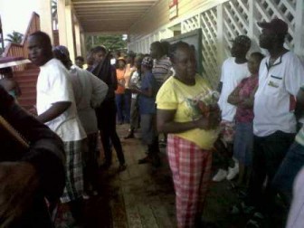 Voters at an Enterprise, East Coast Demerara polling station this morning