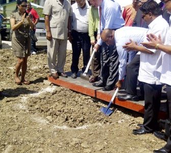 The Marriott Hotel sod turning. President Bharrat Jagdeo is second from right and Prime Minister Sam Hinds is second from left.