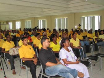 Staff of the Barbados Tourism Ministry gathered at a welcome ceremony held at the Princess Hotel, Providence. (GINA photo)