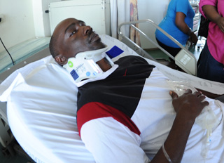 Tyrone Best in hospital yesterday (Trinidad Express photo)