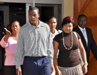 Anderson Fitzgerald Emmanuel with wife Wendy, mother Lina, Kathy Harper-Hall (centre), and attorney-at-law Allan Carter. (Barbados Nation photo)