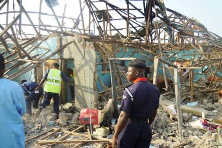  One of the buildings in Kano hit by a bomb late on Friday.