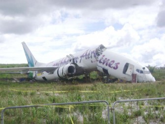 The CAL aircraft after the crash landing (Stabroek News file photo)