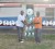 Banks DIH Ltd Outdoor Events Manager Mortimer Stewart hands over the lamps and sheds to Fruta Conquerors President Marlan Cole, right, yesterday at the Tucville ground.  