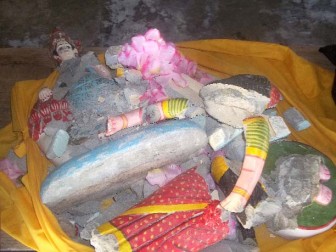 Some of the destroyed religious objects at the mandir