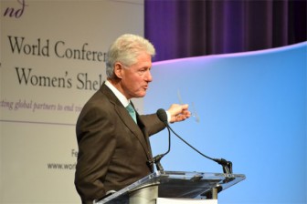 Former US president Bill Clinton addressing the 2nd World Conference of Women’s Shelters at the Gaylord National Hotel & Convention Center in Washington