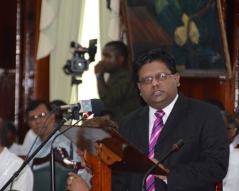 Finance Minister Dr Ashni Singh presenting the budget in Parliament this afternoon