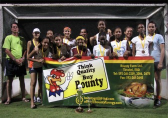 The successful Bokra players and officials pose with the Bounty Challenge Trophy.    