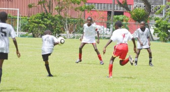 The clash between Santos and Renaissance in the Powerade Pee Wee competition at Thirst Park last weekend.