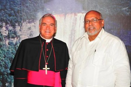 Archbishop Nicola Girasoli and President Donald Ramotar after the credentials ceremony hosted at Office of the President