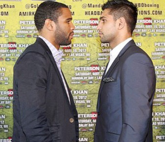 Lamar Peterson, left and Amir Khan will no longer face each other in the much-anticipated rematch after Khan called off the bout following a positive drug test by Peterson.
