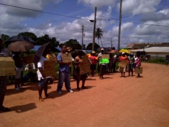 Kwakwani residents protesting this morning