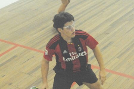 Action during the Farfan and Mendes Junior Team Tournament at the Georgetown Club squash facility on Wednesday. (Orlando Charles photo)