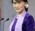 Aung San Suu Kyi giving her address on receipt of her 1991 Nobel Peace Prize yesterday (Reuters/Daniel Sannum Luten-Pool)