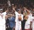 WORLD CHAMPS! The Miami Heat celebrate their second NBA title with MVP LeBron James at extreme left.