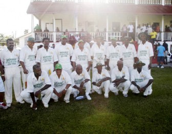 The Friends and Former Guyana Cricketers team before the start of yesterday’s match. (Aubrey Crawford photo)