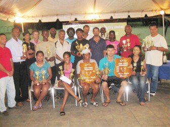 Prize winners at the just concluded GBTI Open lawn tennis tournament.
