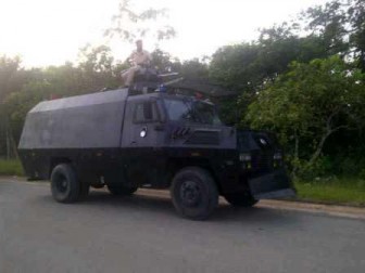 The water cannon this morning in Linden