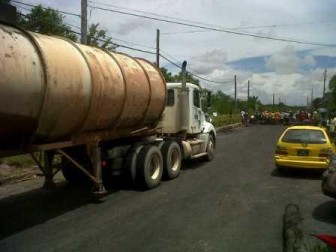 A fuel truck stranded at the Kara Kara bridge today