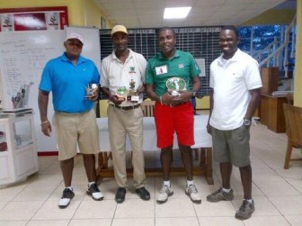 The top three finishers Troy Cadogan, Mohanlall “Santo” Dinnanauth and Alfred Mentore (Winner)along with Club Captain Rawle Moore.
 
