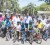 Participants in this year’s 36th annual ‘Teach Them Young’ Cycling Summer Camp pose with Sport Minister Dr. Frank Anthony, Director of Sport Neil Kumar and National Coach Hassan Mohamed (extreme right). (Orlando Charles photo)