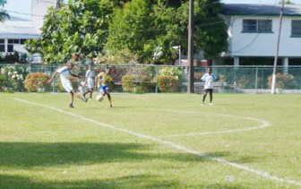 Action during Saturday’s Grassroots one-day Under-13 football tournament at the Banks DIH ground, Thirst Park.
