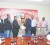 Banks DIH Sales and Marketing Executive Carlton Joao (fourth, right) hands over the trophy to President of the GFA Vernon Burnett at the launching yesterday. Looking on from left are: Dexter Schultz, Christopher Matthias, Mortimer Stewart, Brian Choo-Hen and Troy Peters