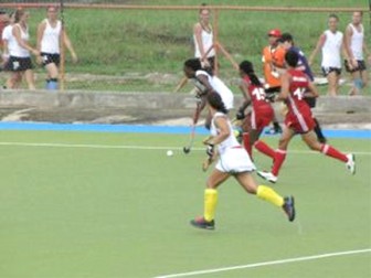 Guyana’s Avonda James on the attack against Trinidad and Tobago in their opening match.
