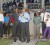 Minister of Sport, Dr. Frank Anthony addresses the teams and the fans Sunday night when the 23rd annual Kashif and Shanghai Football Tournament kicked off at the GFC ground. (Orlando Charles photo)