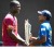 West Indies captain Darren Sammy posing with the World Twenty20 trophy along with then Sri Lanka skipper Mahela Jayawardene. 