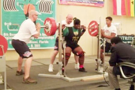 Dawn Barker squatting during NAPF Power lifting championships