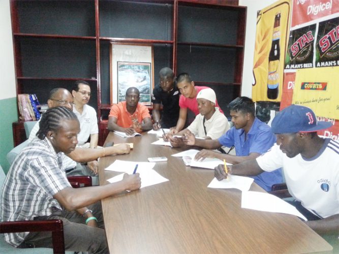 Boxers for the Guyana Fight Night ProAm card later this month ink their signatures to their respective contracts on Friday at the contract signing at the Abdool and Abdool building on Avenue of the Republic.