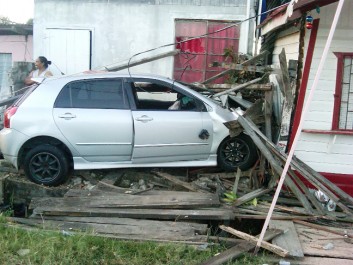 Car in shop: The car parked in the shop off the Industry Railway Line road yesterday.