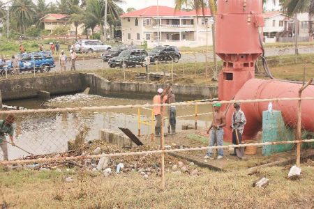 Back in business: The Liliendaal pump station which was unable to function on Monday during the high tide as garbage had clogged its intake canal. Yesterday, all the garbage had been removed.
