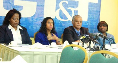 From left are GT&T’s Marketing Manager Fay Wharton, acting Chief Financial Officer Sonita Jagan, acting Chief Executive Officer Joe Singh and Director of Customer Service Pamela Briggs. 