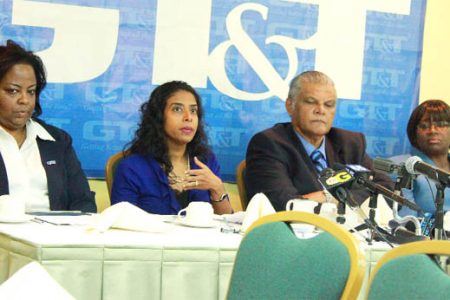 From left are GT&T’s Marketing Manager Fay Wharton, acting Chief Financial Officer Sonita Jagan, acting Chief Executive Officer Joe Singh and Director of Customer Service Pamela Briggs. 