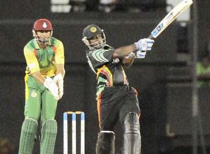 Guyana’s Derwin Christian pulls Garey mathurin for one of his five fours in his top score of 39 which enabled Guyana to defeat the Windwards by four wickets last night. (Photo courtesy of WICB media)
