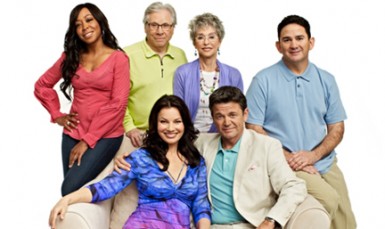 Fran Drescher (seated, left) and the cast of “Happily Divorced”