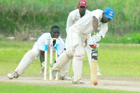 Sewnarine Chattergoon topscored for Berbice with 89 but the team is still in danger of suffering an outright defeat to Demerara when play resumes on today’s final day. (Orlando Charles photo)