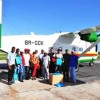 Members of the response team just before boarding the Guyana Defence Force Skyvan for  Kamarang. (GINA photo)