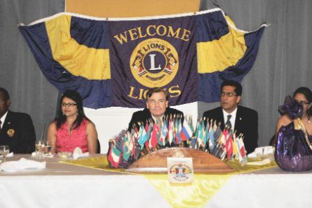US Ambassador Brent Hardt (centre) at the celebration with Lions Club  members