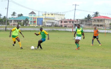 Players from the GDF Football team going through their paces during Friday’s practice session at the GDF ground. (Orlando Charles photo)   