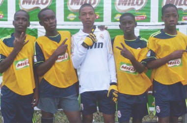 South Ruimveldt goal scorers from left to right: Keith Caines, David George, Akeem Hamilton, Colin Peters and Jaleel Hamilton. 