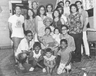 Margery Kirkpatrick, fourth from left standing, her mother (sitting) and her siblings, their spouses and children many years ago