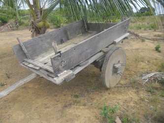 Naturally built: A wooden cart with wooden wheels  