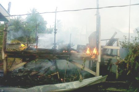 The burning building that used to be Bisham Singh’s home