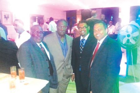 Members of the Guyana delegation to the launch of the Caribbean Premier League T20 tournament held in Barbados last week are from left, Michael Brotherson, Clive Lloyd, Irfaan Ali and Dr. Frank Anthony.