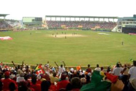 Fans enjoying cricket at the National stadium in Grenada
