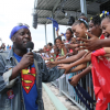 Austin “SuperBlue” Lyons greets his adoring fans at the Junior Soca Monarch competition, Queen’s Park Savannah, Port-of-Spain, on Friday. (Trinidad Guardian photo)