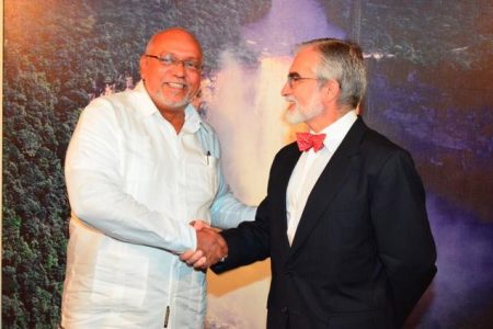 President Donald Ramotar (left) with Mexican Ambassador to Guyana, Francisco Olguin (GINA photo)